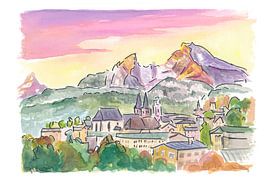 Berchtesgaden Beieren met Watzmann en Sunrise Sky van Markus Bleichner