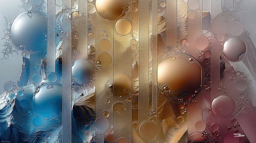 magische Formen in blau-gold-silber-rosa von Gelissen Artworks