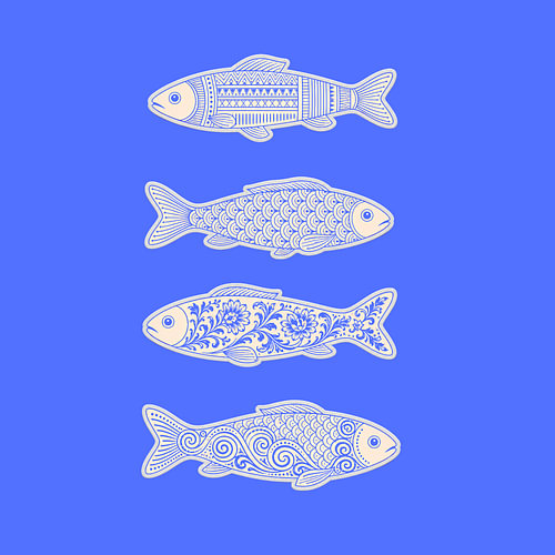 Azure Harmony: Four Ornate Silhouettes