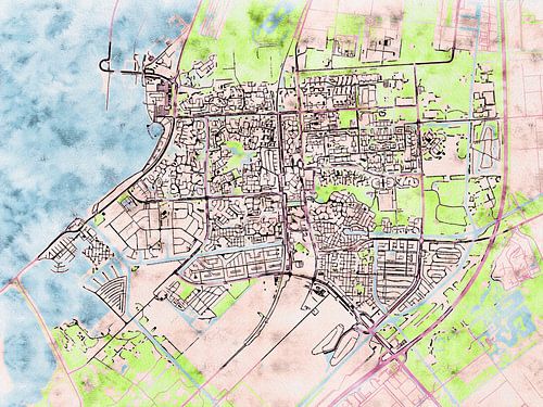 Kaart van Lelystad in de stijl 'Soothing Spring'