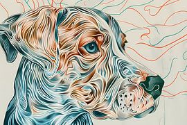 Colourful abstract dog line drawing painting by Art & Soul Creations