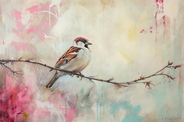 Schilderij Vogel Abstract van Kunst Kriebels