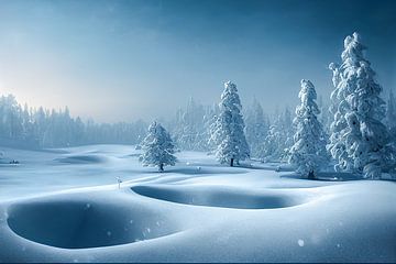 Landschap in de winter met sneeuw in de avond Illustratie 02 van Animaflora PicsStock