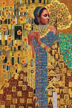 Pakistan Lady á la Klimt, Golden Lady. Levensboom en Poppy Field. van Karen Nijst