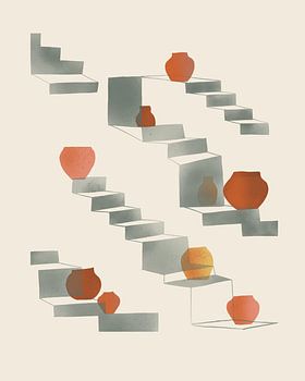 Verträumte Treppen mit Tonvasen