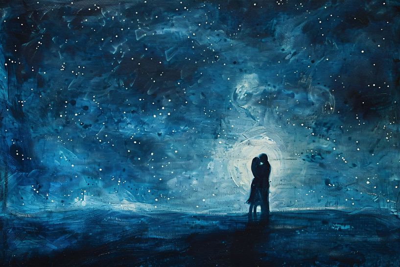 Peinture d'un couple romantique sous un ciel étoilé par Imperial Art House