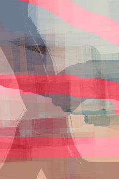 Roze lijnen. Abstract landschap in lichtpaars, terra, blauw en roze II van Dina Dankers
