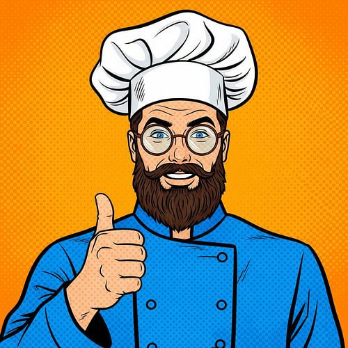 Gelukkige kok Pop Art - Bebaarde kok die duimen omhoog geeft Illustratie