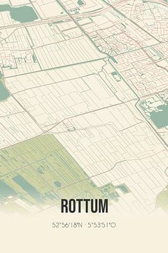 Vintage landkaart van Rottum (Fryslan) van Rezona