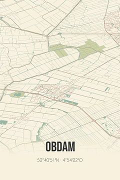 Vintage map of Obdam (North Holland) by Rezona