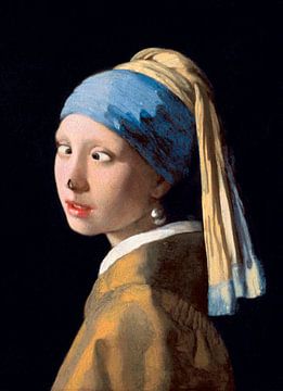 La fille avec une boucle d'oreille en perle avec une mouche sur son nez. Version recadrée. sur Maarten Knops
