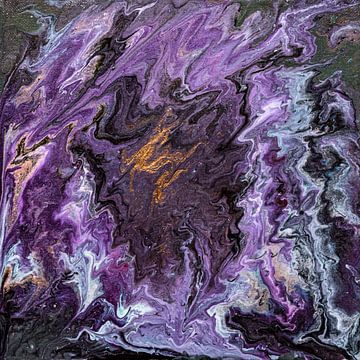 Abstract, organisch grijs paars koper acryl gieten schilderij van Anita Meis