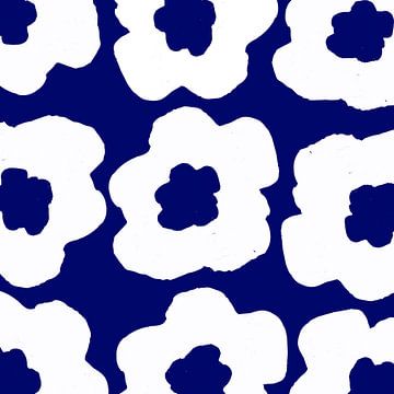 Vintage bloemen marineblauw van Abstrakt Art