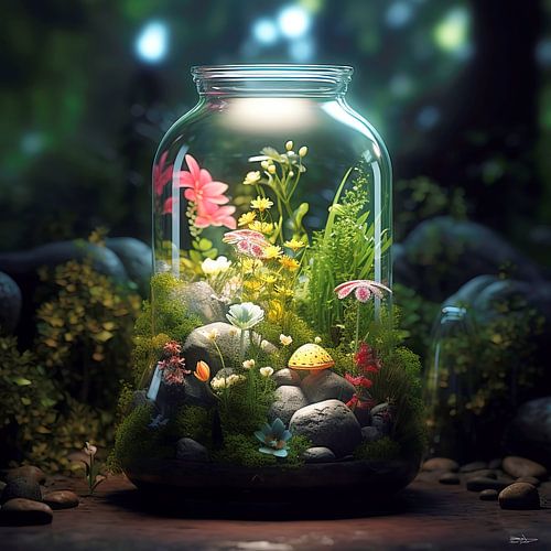 de natuur gevangen in een glazen potje/stolp