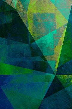 Driehoekige Symfonie: Multicolor Metallic Abstract in Groen en Blauw van Dina Dankers