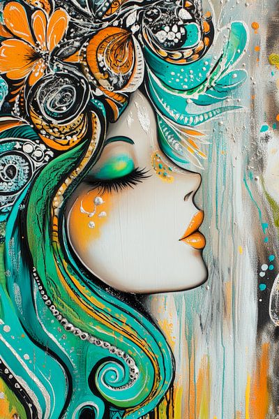 Flowers of the soul - Play of colours Dreamlike profile - Art by Poster Art Shop