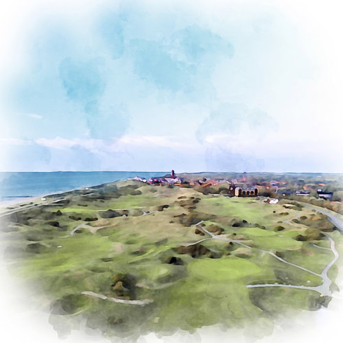 Golfbaan met Domburg op de achtergrond, Walcheren, Zeeland