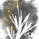 Botanische Illustration. Abstrakte Pflanze auf Grau mit goldenen Spritzern. von Dina Dankers Miniaturansicht