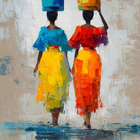 Strong women with water jugs by But First Framing