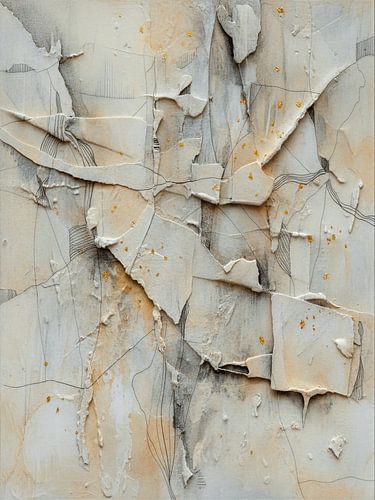 Abstract Wabi-Sabi Reliëf in Beige, Wit en Goud van Studio Pieternel