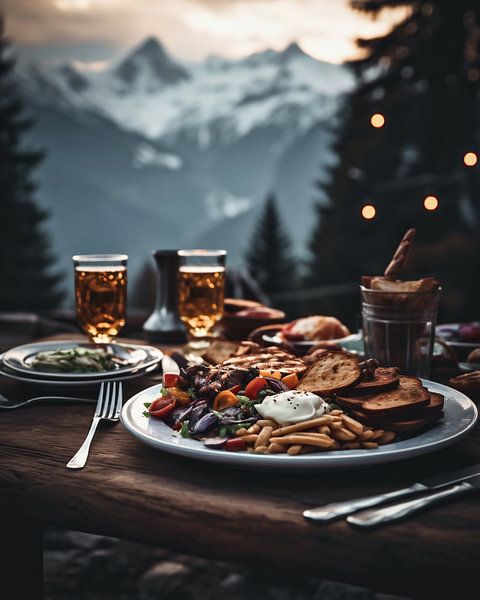 Cuisine in den Bergen von fernlichtsicht