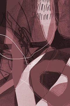 Moderne abstracte minimalistische organische vormen en lijnen in donker magenta en bruin van Dina Dankers