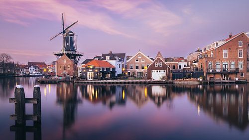 The Adriaan mill in Haarlem at sunset