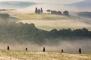 Morgenlicht an der Vitaleta-Kapelle, Toskana, Italien