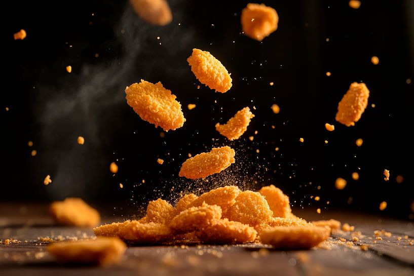 Nuggets croustillants en l'air - Photo d'action par Poster Art Shop