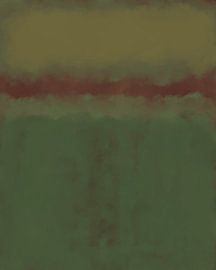 Abstract schilderij in neon gloeiende kleuren. Warm groen en bruin. van Dina Dankers