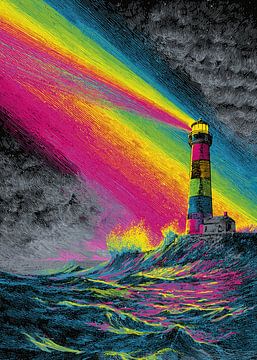 Vuurtoren met een kleurrijke lichtstraal