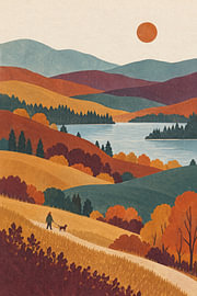 An autumn walk with the dog – hills by the lake