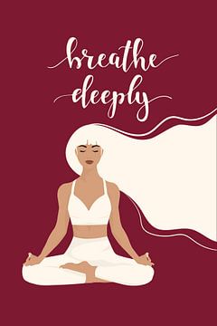 Zen / Yoga Meditatie Poster in Rood - Breathe Deeply van Marian Nieuwenhuis