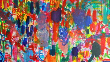 Veelkleurig abstract schilderij van Ina Wuite
