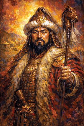 Een schilderij van Dzjengis Khan.
