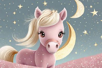 Kleine pony in roze van Uwe Merkel
