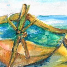 Portuguese fishing boat on the beach. by Ineke de Rijk