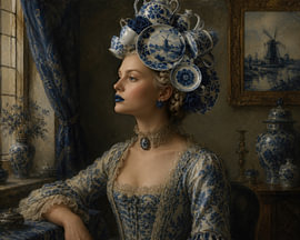 Delft Blue Mania –  Lady with Porcelain by Peter Pen Drawings and Paintings