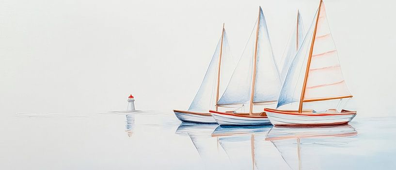 Segelboote am ruhigen Wasser von Poster Art Shop