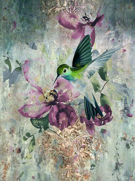 Kolibri | Ein fröhliches Bild von einem Kolibri zwischen Blumen von Wil Vervenne