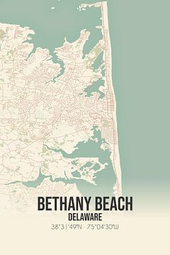 Vintage landkaart van Bethany Beach (Delaware), USA. van Rezona