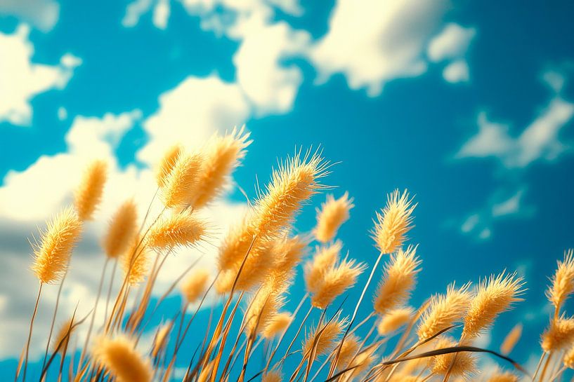 Golden grasses under a blue sky by Poster Art Shop