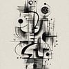 Geometrisch-abstraktes Gesicht in Schwarz-Weiß von Joriali Abstrakte Kunst