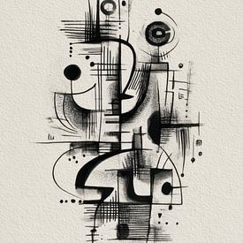 Geometrisch-abstraktes Gesicht in Schwarz-Weiß von Joriali Abstrakte Kunst