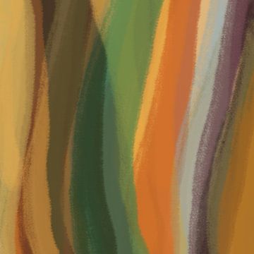 Modern abstract. Penseelstreken in groen, bruin, oranje, paars van Dina Dankers
