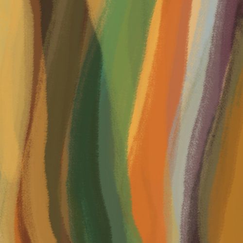 Modern abstract. Penseelstreken in groen, bruin, oranje, paars