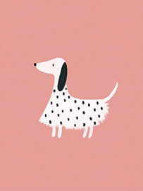 Kleiner gefleckter Hund auf Rosa – Minimalistisches Kinderzimmerbild von StudioRemier
