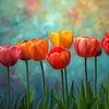 Tulpen in einer Reihe aufgereiht. von Harry Stok