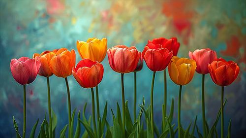 Tulpen op een rij in het gelid. van Harry Stok