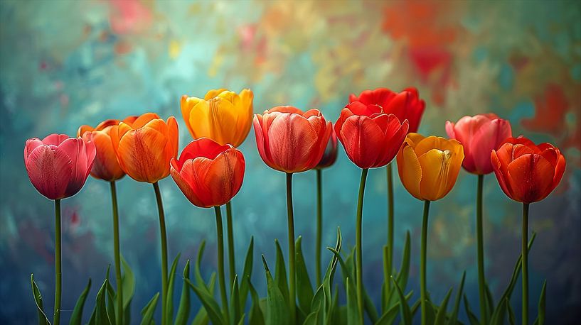 Tulips lined up in a row. by Harry Stok